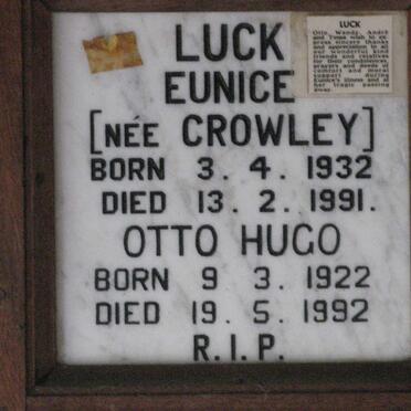 LUCK Otto Hugo 1922-1992 &amp; Eunice CROWLEY 1932-1991