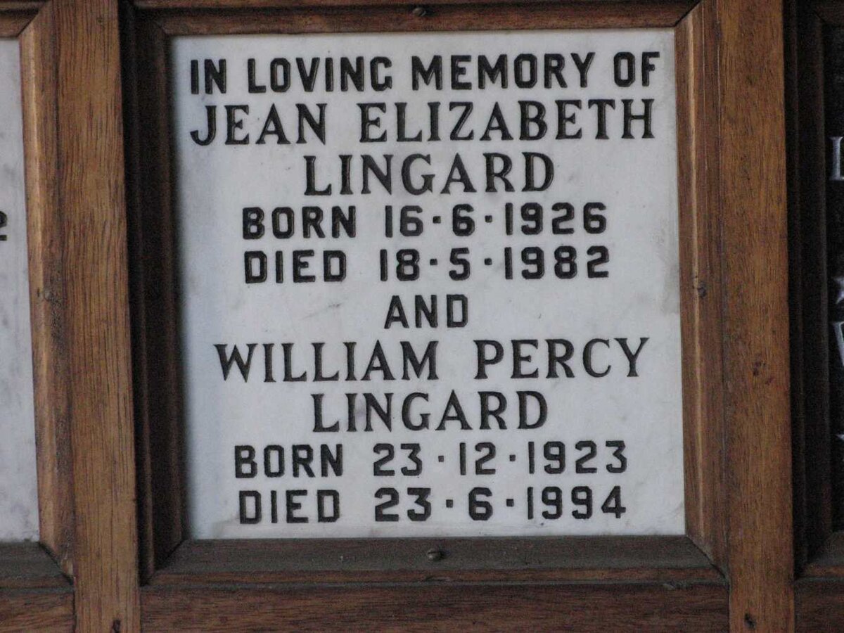 LINGARD William Percy 1923-1994 &amp; Jean Elizabeth 1926-1982