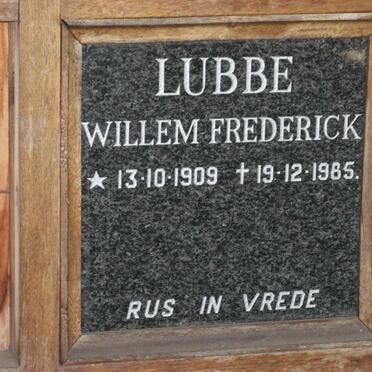 LUBBE Willem Frederick 1909-1985