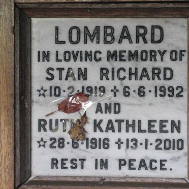 LOMBARD Stan Richard 1919-1992 &amp; Ruth Kathleen 1916-2010