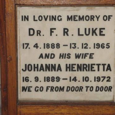 LUKE F.R. 1888-1965 &amp; Johanna Henrietta 1889-1972