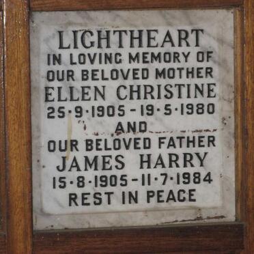 LIGHTHEART James Harry 1905-1984 &amp; Ellen Christine 1905-1980