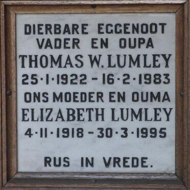 LUMLEY Thomas W. 1922-1983 &amp; Elizabeth 1918-1995