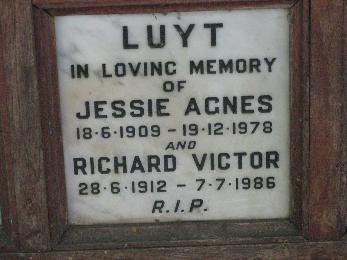 LUYT Richard Victor 1912-1986 &amp; Jessie Agnes 1909-1978