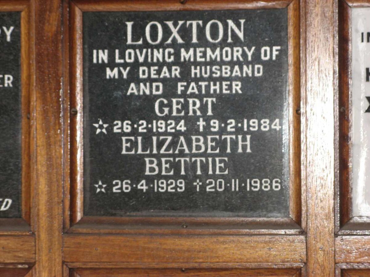 LOXTON Gert 1924-1984 &amp; Elizabeth Bettie 1929-1986