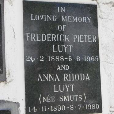 LUYT Frederick Pieter 1888-1965 &amp; Anna Rhoda SMUTS 1890-1980