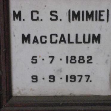 MacCALLUM M.G.S. 1882-1977