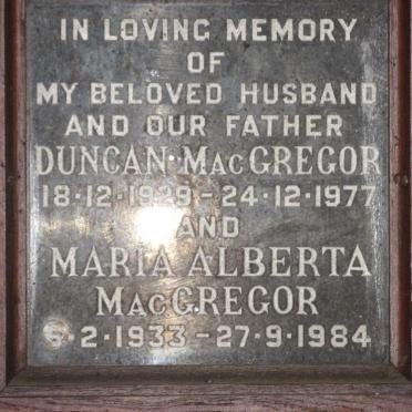 MacGREGOR Duncan 1929-1977 &amp; Maria Alberta 1933-1984