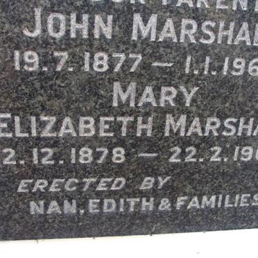 MARSHALL John 1877-1963 &amp; Mary Elizabeth 1878-1964