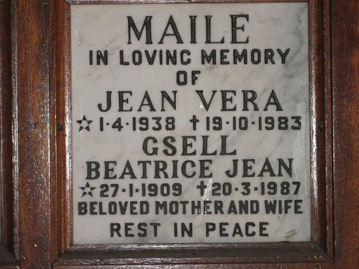 MAILE Gsell Beatrice Jean 1909-1987 :: MAILE Jean Vera 1938-1983