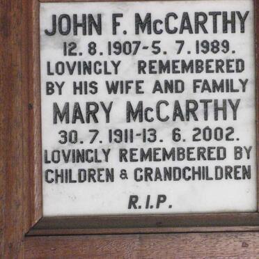 McCARTHY John F. 1907-1989 &amp; Mary 1911-2002
