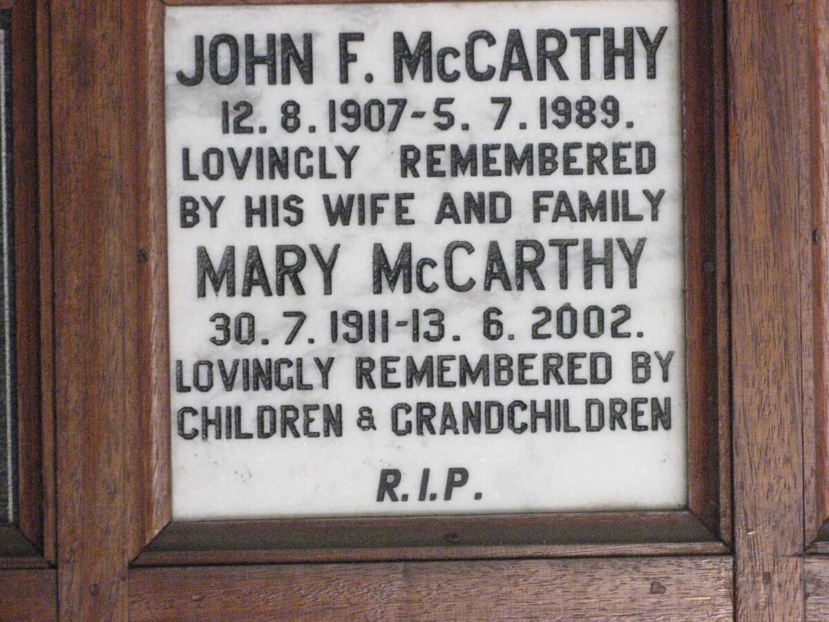 McCARTHY John F. 1907-1989 &amp; Mary 1911-2002