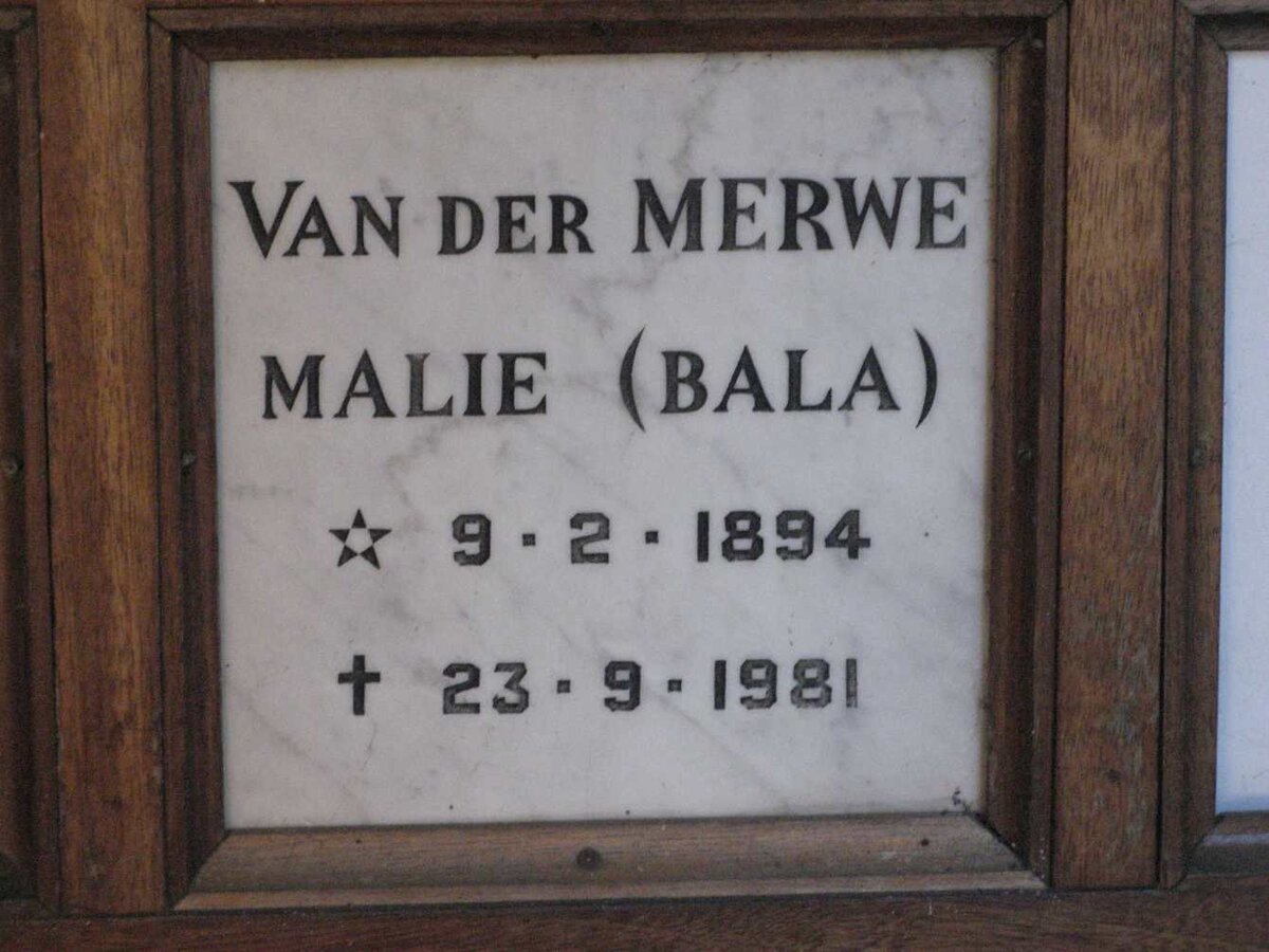 MERWE Malie, van der 1894-1981