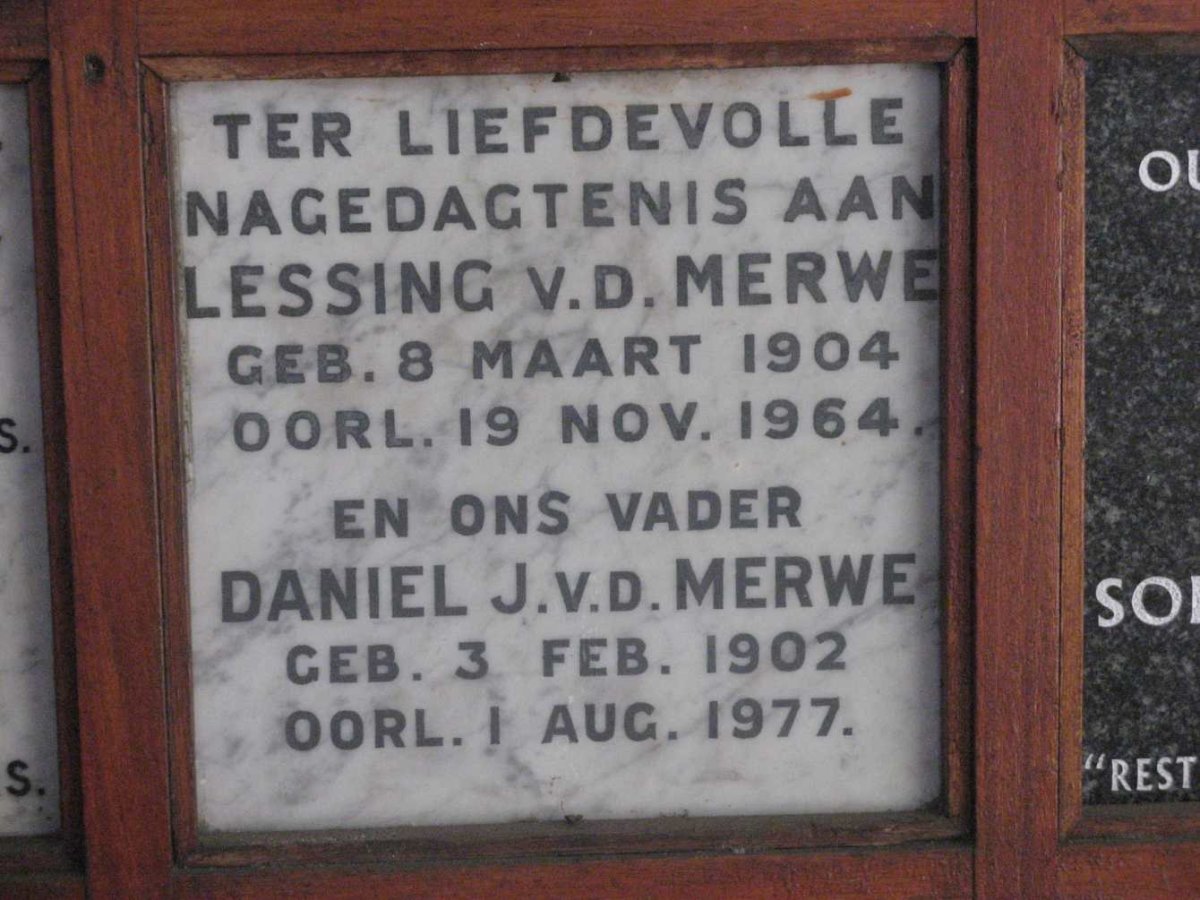 MERWE Daniel J., v.d. 1902-1977 &amp; Lessing 1904-1964