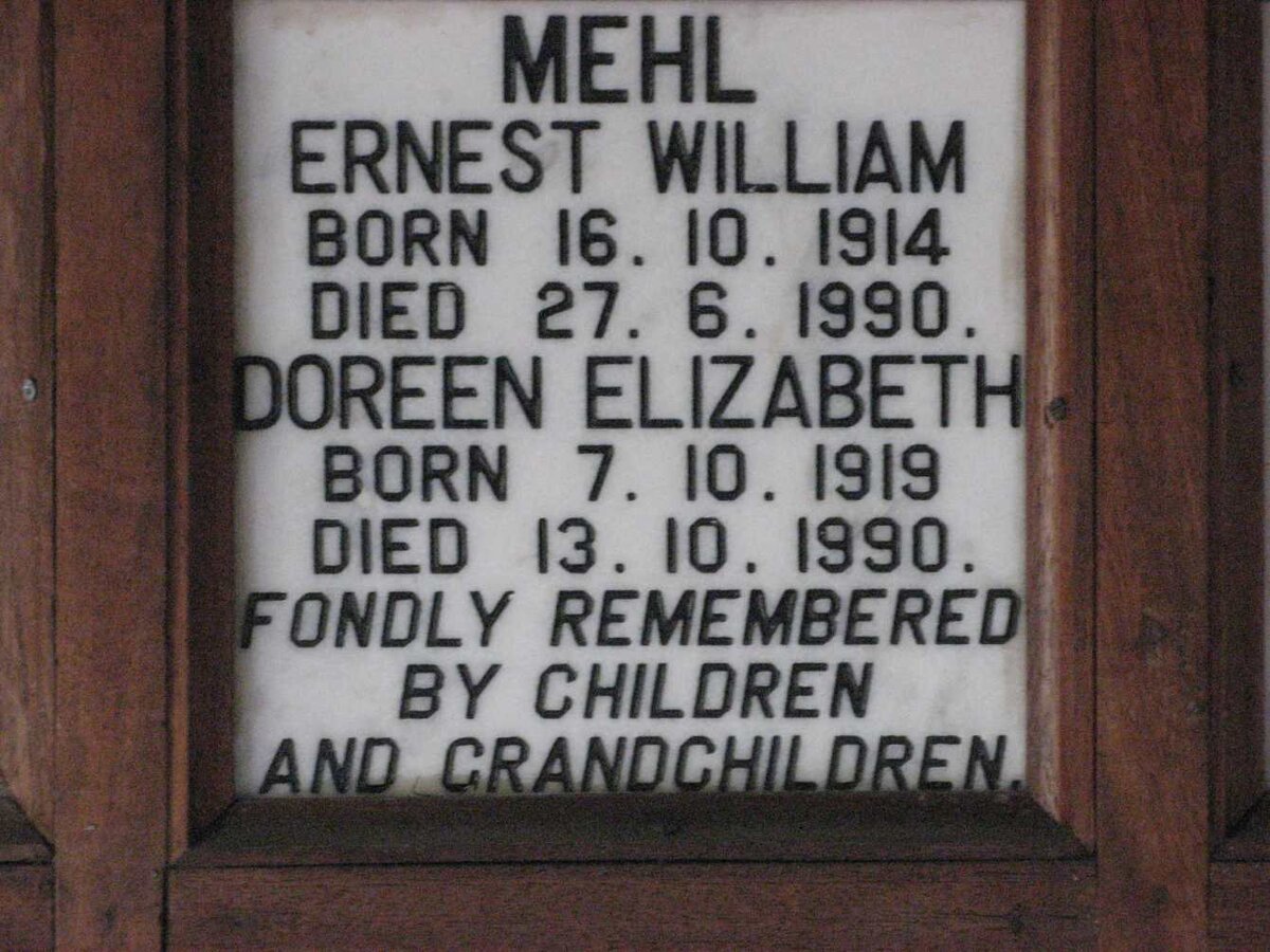 MEHL Ernest William 1914-1990 &amp; Doreen Elizabeth 1919-1990