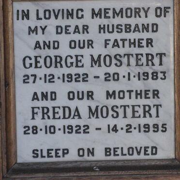 MOSTERT George 1922-1983 &amp; Freda 1922-1995