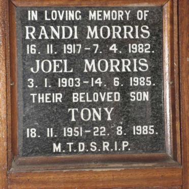 MORRIS Joel 1903-1985 &amp; Randi 1917-1982 :: MORRIS Tony 1951-1985
