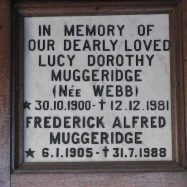 MUGGERIDGE Frederick Alfred 1905-1988 &amp; Lucy Dorothy WEBB 1900-1981
