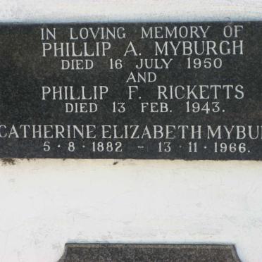 MYBURGH Phillip A. -1950 &amp; Catherine Elizabeth -1882-1966 :: RICKETTS Phillip F. -1943