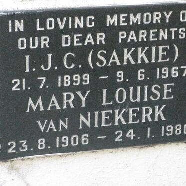 NIEKERK I.J.C., van 1899-1967 &amp; Mary Louise 1906-1980