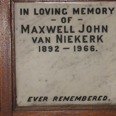 NIEKERK Maxwell John, van 1892-1966