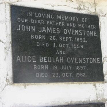 OVENSTONE John James 1892-1959 &amp; Alice Beulah 1897-1962