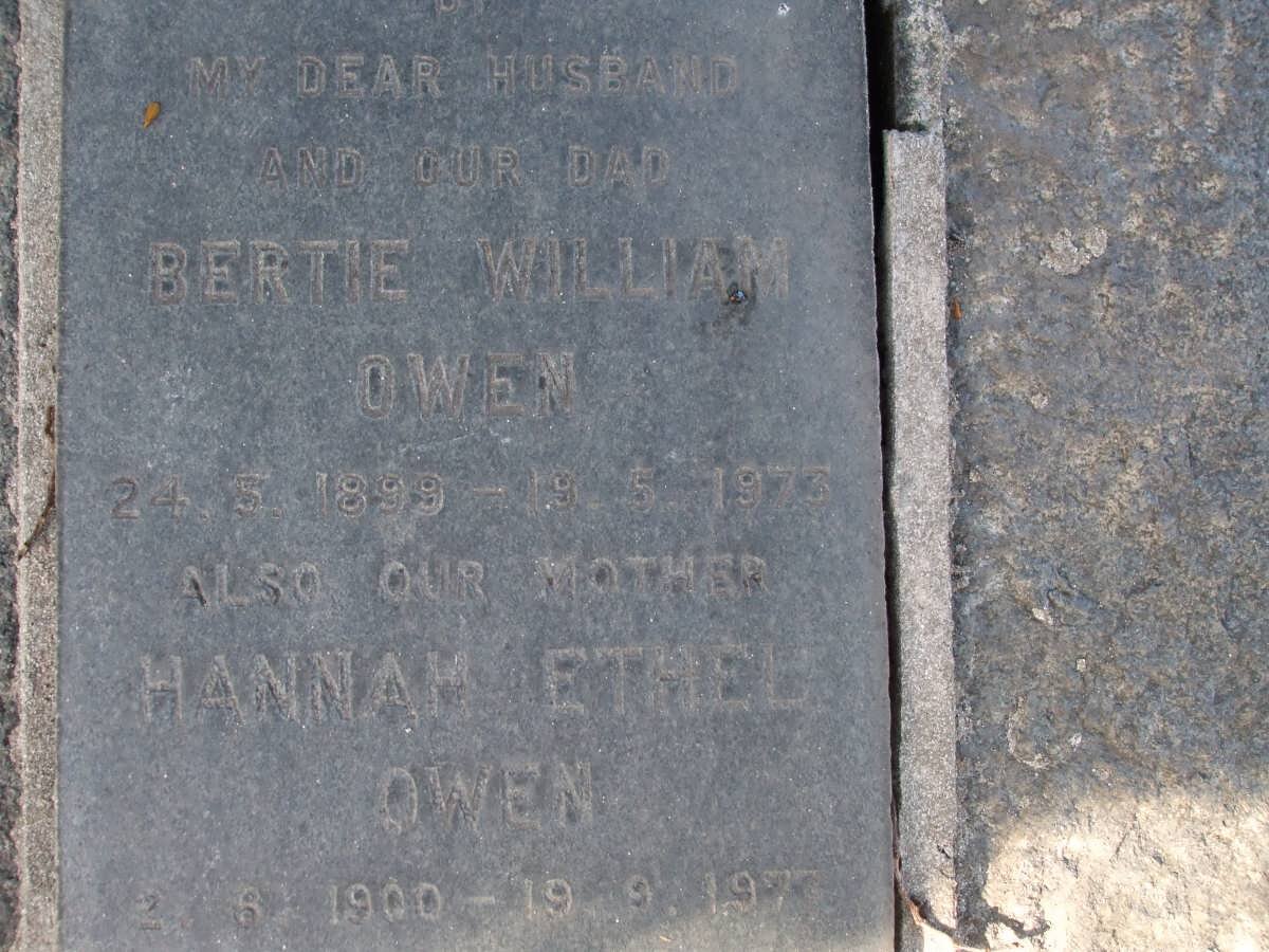 OWEN Bertie William 1899-1973 &amp; Hannah Ethel 1900-1977