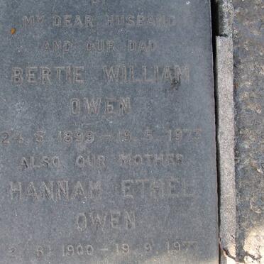 OWEN Bertie William 1899-1973 &amp; Hannah Ethel 1900-1977