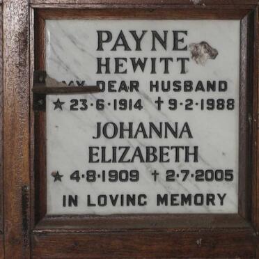 PAYNE Hewitt 1914-1988 &amp; Johanna Elizabeth 1909-2005