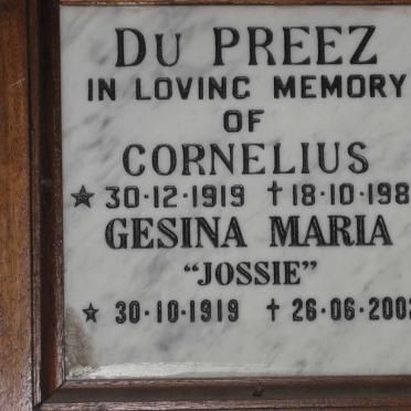 PREEZ Cornelius, du 1919-1987 &amp; Gesina Maria 1919-2002