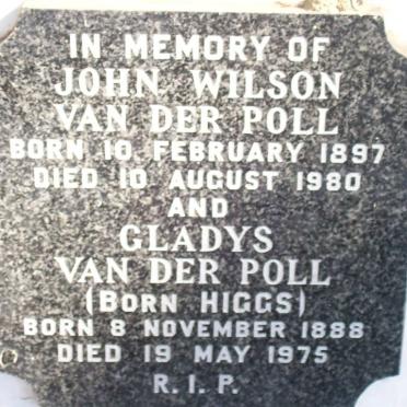 POLL John Wilson, van der 1897-1980 &amp; Gladys HIGGS 1888-1975