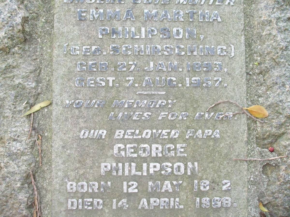 PHILIPSON George 18?2-1968 &amp; Emma Martha SCHIRSCHING 1893-1957