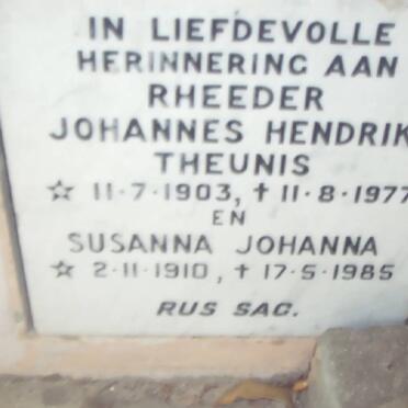 RHEEDER Johannes Hendrik Theunis 1903-1977 &amp; Susanna Johanna 1910-1985