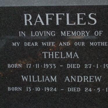 RAFFLES William Andrew 1924-1986 &amp;  Thelma 1933-1977