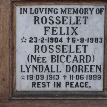 ROSSELET Felix 1904-1983 &amp; Lyndall Doreen BICCARD 1913-1999