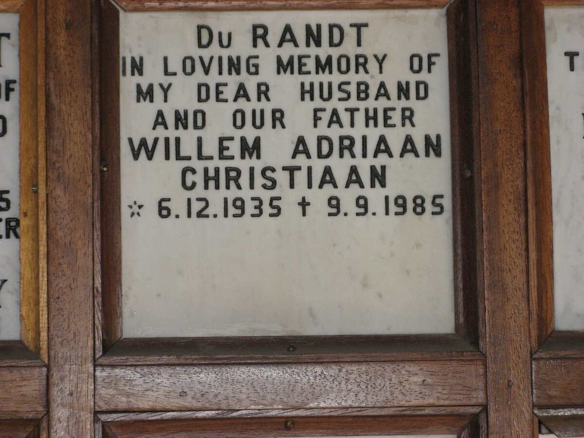RANDT Willem Adriaan Christiaan, du 1935-1985