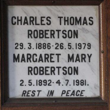 ROBERTSON Charles Thomas 1886-1979 &amp; Margaret Mary 1892-1981