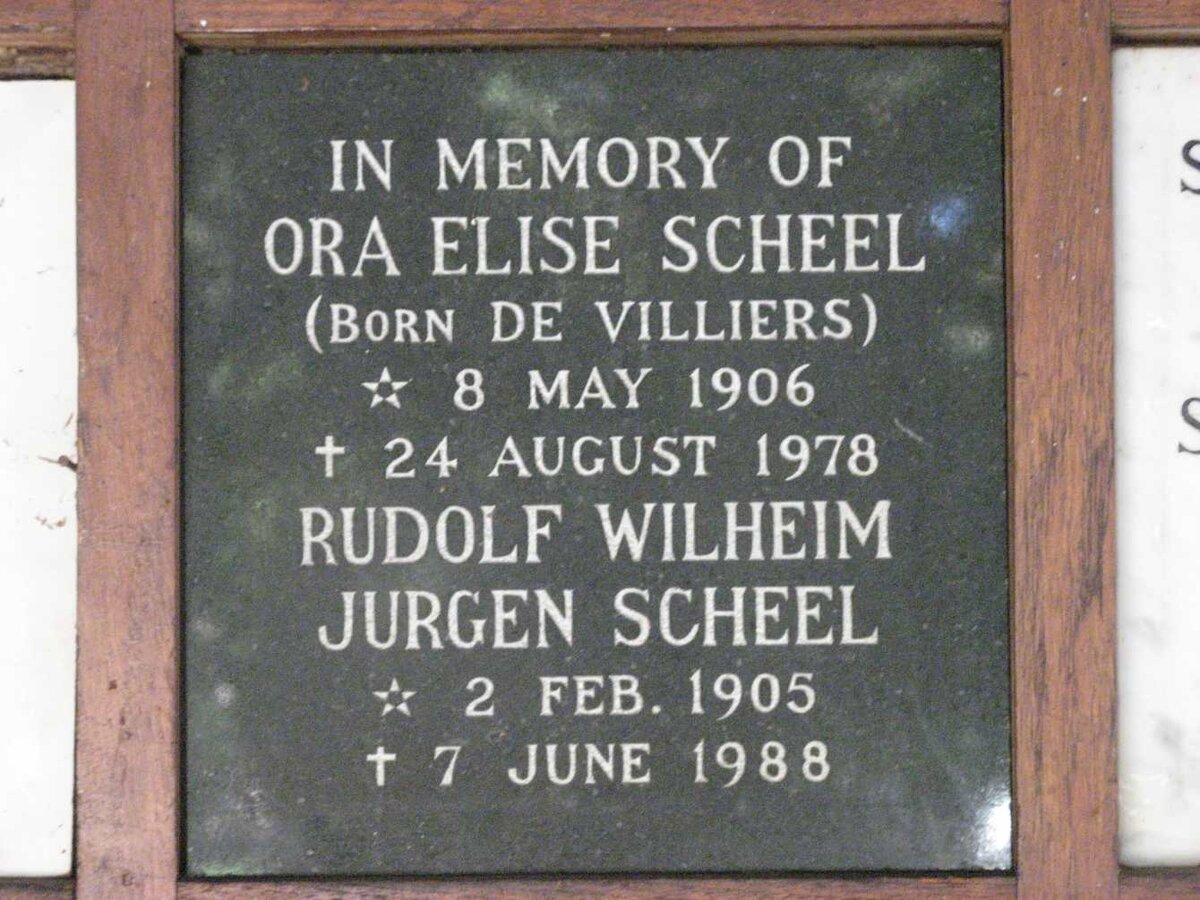 SCHEEL Rudolf Wilheim Jurgen 1905-1988 &amp; Ora Elise DE VILLIERS 1906-1978
