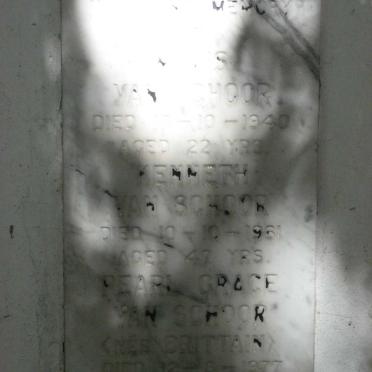 SCHOOR ?, van -1940 :: SCHOOR Kenneth, van -1981 :: SCHOOR Pearl Grace, van nee BRITTAIN -1977