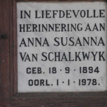 SCHALKWYK Anna Susanna, van 1894-1978