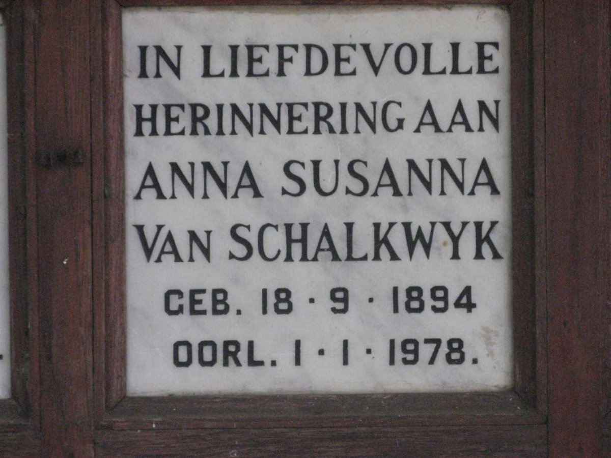 SCHALKWYK Anna Susanna, van 1894-1978