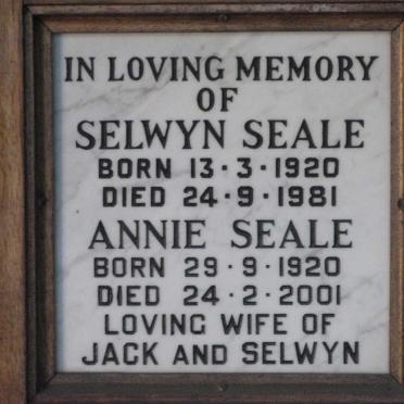 SEALE Selwyn 1920-1981 &amp; Annie 1920-2001