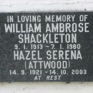 SHACKLETON William Ambrose 1913-1980 &amp; Hazel Serena ATTWOOD 1921-2003