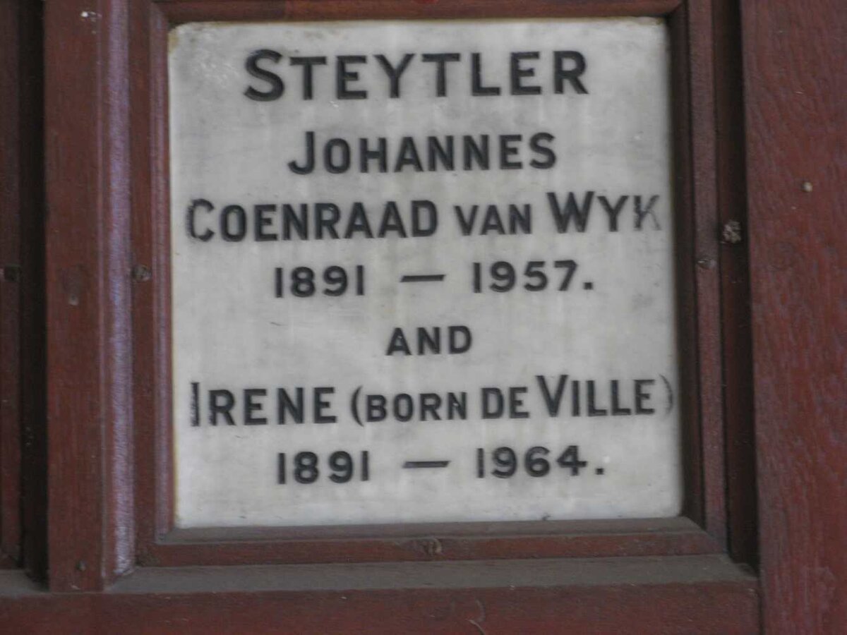 STEYTLER Johannes Coenraad van Wyk 1891-1957 &amp; Irene DE VILLE 1891-1964
