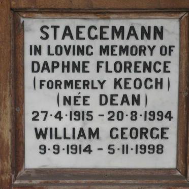 STAEGEMANN William George 1914-1998 &amp; Daphne Florence DEAN formerly KEOGH 1915-1994