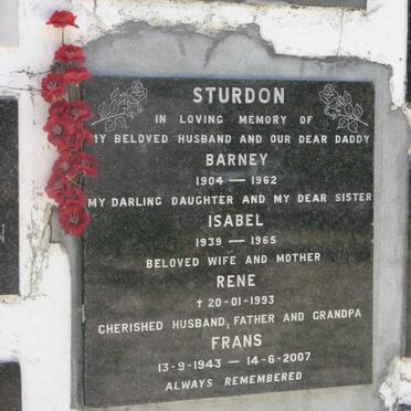 STURDON Barney 1904-1962 :: STURDON Isabel 1939-1965 :: STURDON Rene -1993 :: STURDON Frans 1943-2007