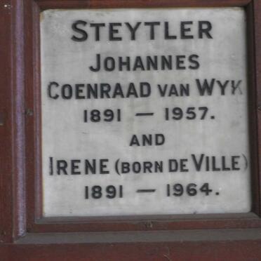 STEYTLER Johannes Coenraad van Wyk 1891-1957 &amp; Irene DE VILLE 1891-1964