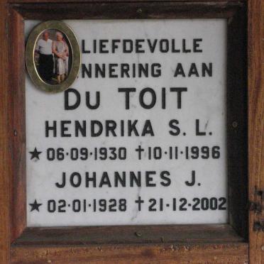 TOIT Johannes J., du 1928-2002 &amp; Hendrika S.L. 1930-1996