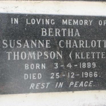 THOMPSON Susanne Charlotte nee KLETTE 1889-1966