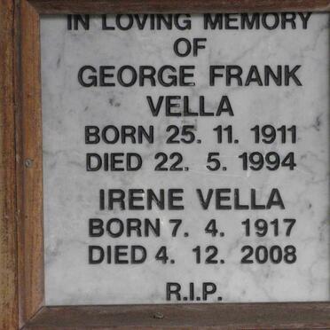 VELLA George Frank 1911-1994 &amp; Irene 1917-2008